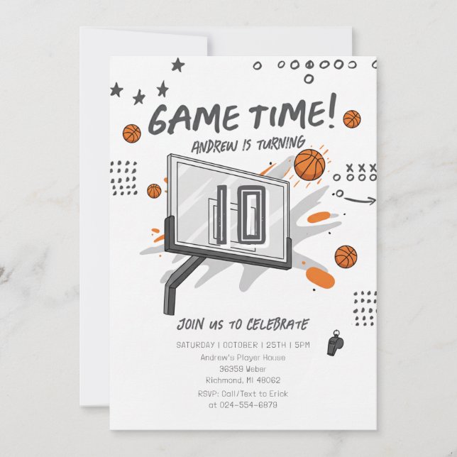 Personal Simple Basketball Birthday Einladung (Vorderseite)