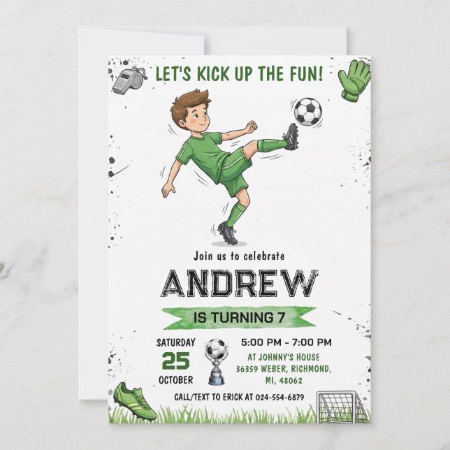 Personal Soccer Birthday Invitation Einladung (Vorderseite)