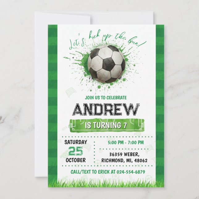Personal Soccer Birthday Invitation Einladung (Vorderseite)