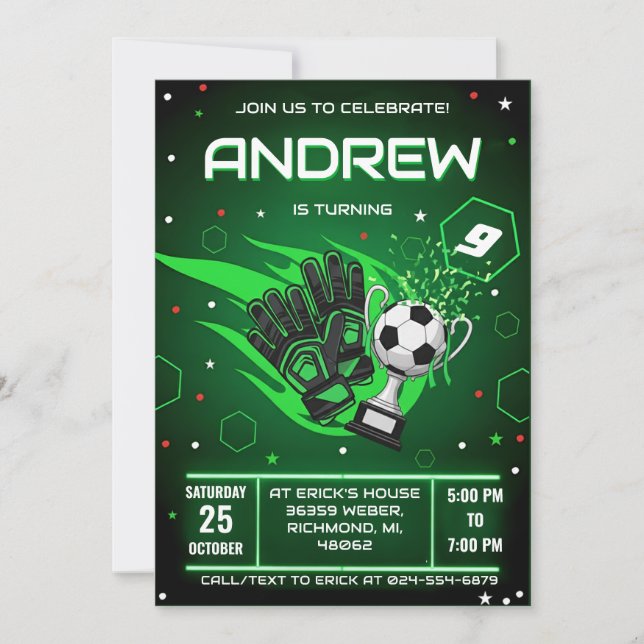 Personal Soccer Birthday Invitation Einladung (Vorderseite)