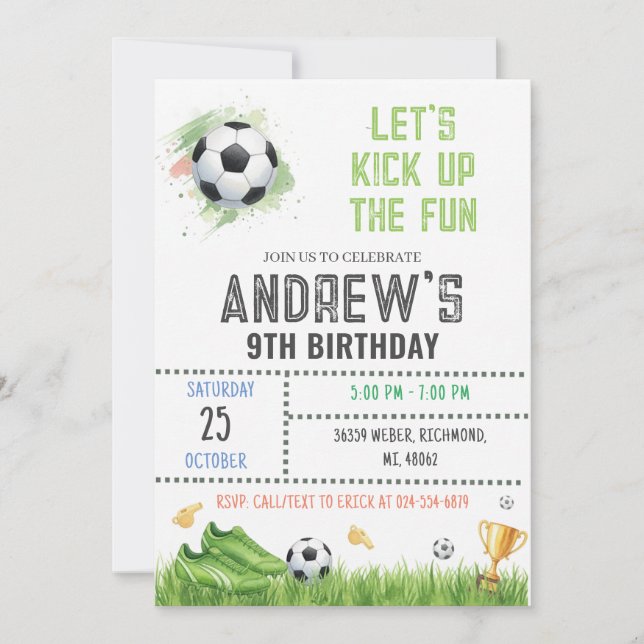 Personal Soccer Birthday Invitation Template Einladung (Vorderseite)