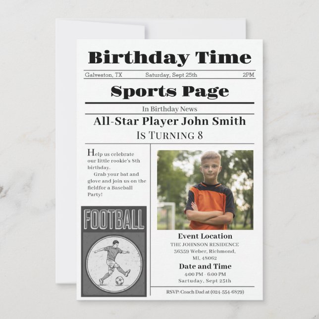 Personal Soccer Birthday Invitation With Photo Einladung (Vorderseite)
