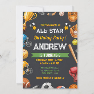Personal Sport All-Star Birthday Party Invitation Einladung