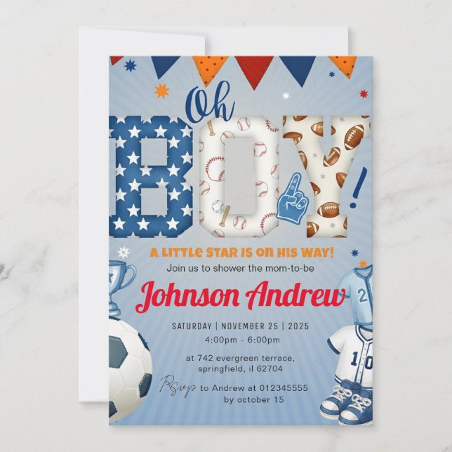 Personal Sports All-Star Baby Shower Color Einladung (Vorderseite)