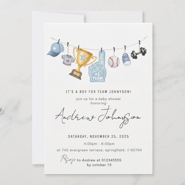 Personal Sports Baby Shower Bundle Einladung (Vorderseite)