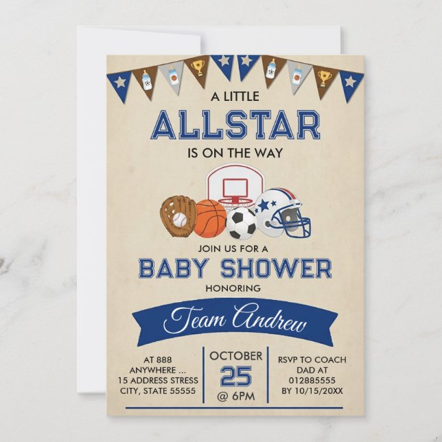 Personal Sports Baby Shower Invitation Allstar Einladung (Vorderseite)