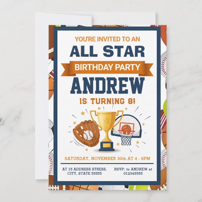 Personal Sports Birthday For kid Invitation  Einladung (Vorderseite)