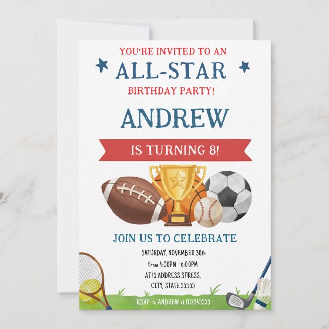 Personal Sports Birthday For kid Invitation  Einladung (Vorderseite)