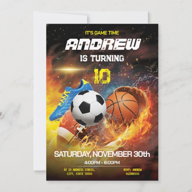 Personal Sports Birthday Printable Invitation Einladung (Vorderseite)