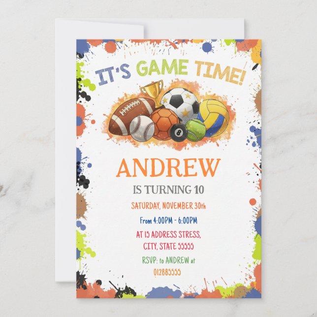 Personal Sports Birthday Printable Invitation Einladung (Vorderseite)