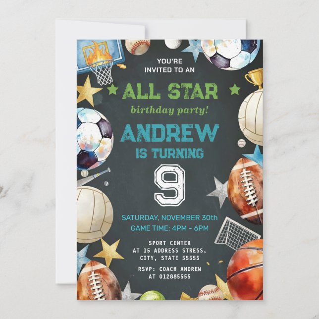 Personal Sports Birthday Printable Invitation Einladung (Vorderseite)
