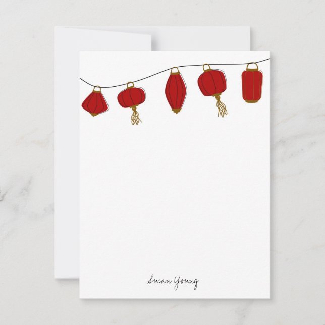 Personal Stationery, Red Lanterns, 4.25x5.5 Mitteilungskarte (Vorderseite)