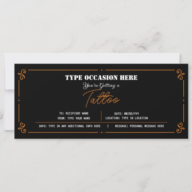 Personal Tattoo Geschenkgutschein-Bescheinigung Einladung (Vorderseite)