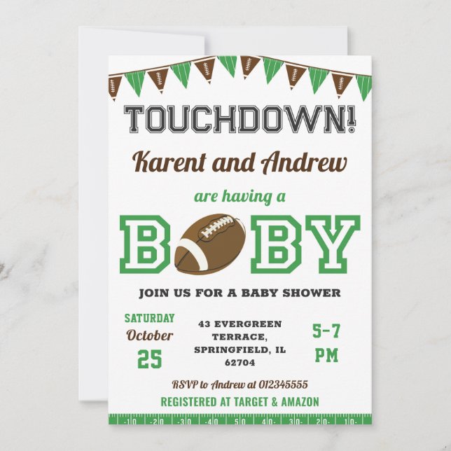 Personal Touchdown Sports Football Baby Dusche Einladung (Vorderseite)