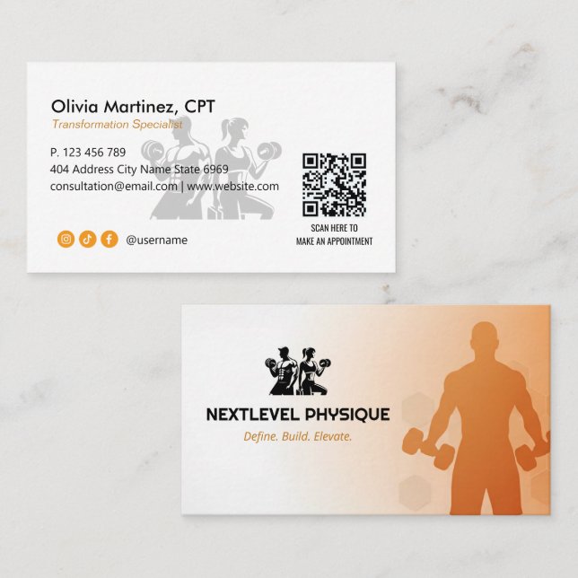 Personal Trainer Business | Orange White Visitenkarte (Vorne/Hinten)