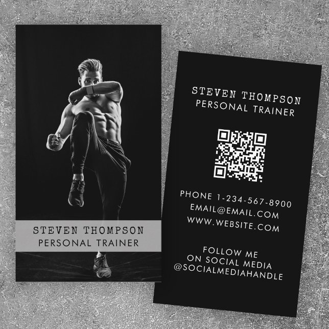 Personal Trainer Fitness Athlete Schwarz-weißes Fo Visitenkarte (Personal Trainer Fitness Athlete Black White Photo Business Card)