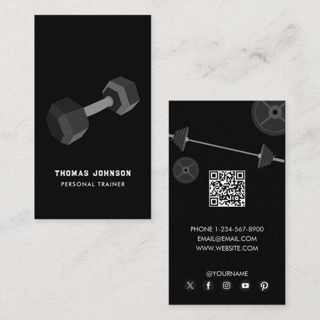 Personal Trainer Fitness Dumbell QR Code Visitenkarte (Vorne/Hinten)