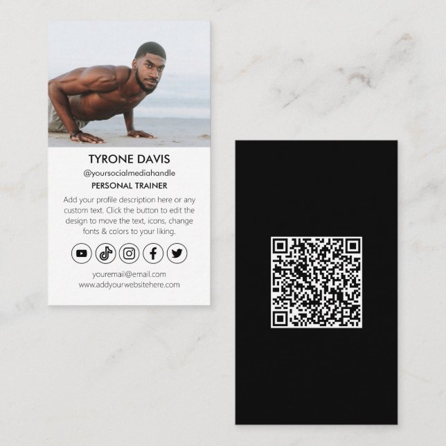 Personal Trainer Fitness Qr Code Social Media Icon Visitenkarte (Vorne/Hinten)