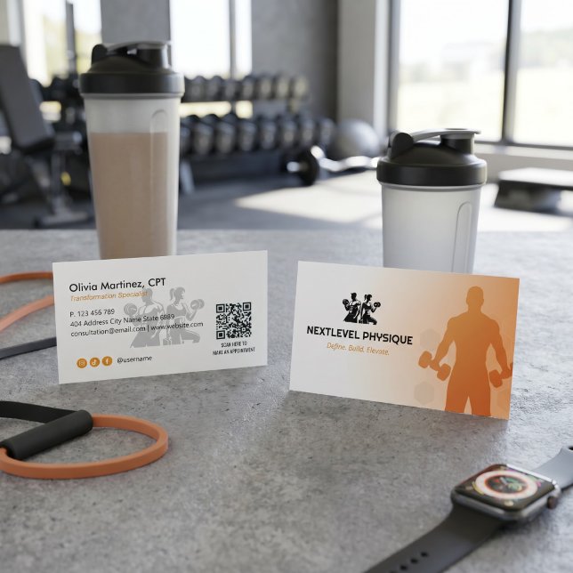 Personal Trainer Geschäft | Orange Weiß Visitenkarte (Von Creator hochgeladen)
