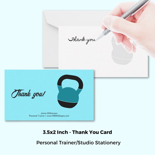 Personal Trainer Kettlebell Landscape Thank You Mitteilungskarte (Personal Trainer Kettlebell Landscape Thank You Note Card, 3.5x2 Inch)