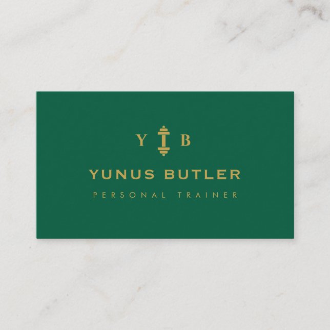 Personal Trainer Monogram Hantel Smaragdgrün Visitenkarte (Vorderseite)