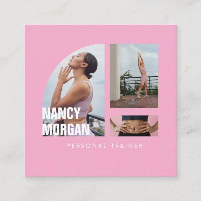 Personal Trainer Photo Collage Pink Quadratische Visitenkarte (Vorderseite)