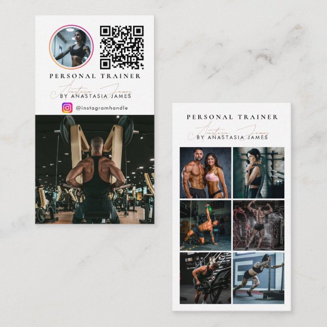 Personal Trainer Photo Feed Social Media QR Code Visitenkarte (Vorne/Hinten)