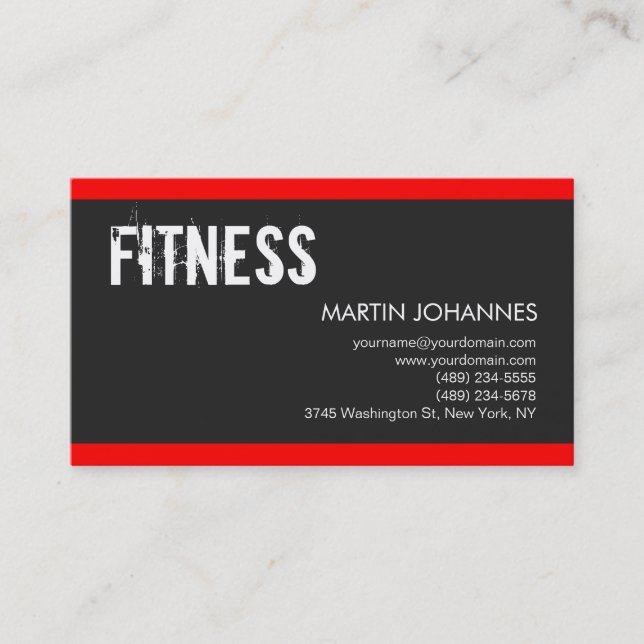 Personal Trainer Red Dark Gray Business Card Visitenkarte (Vorderseite)