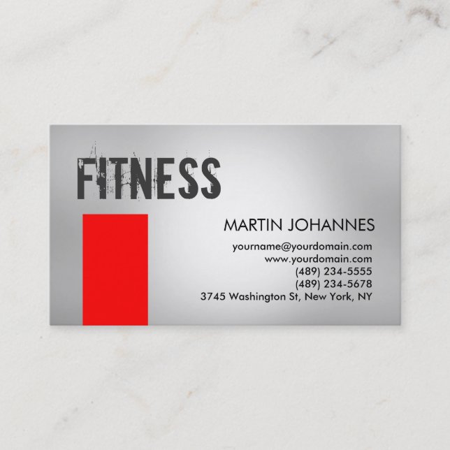 Personal Trainer Red Gray Business Card Visitenkarte (Vorderseite)