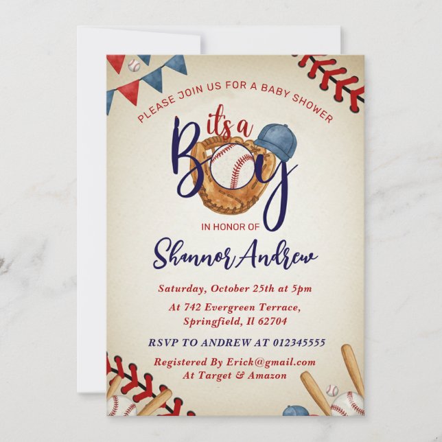 Personal Vintage Baseball Baby Shower Bundle Einladung (Vorderseite)