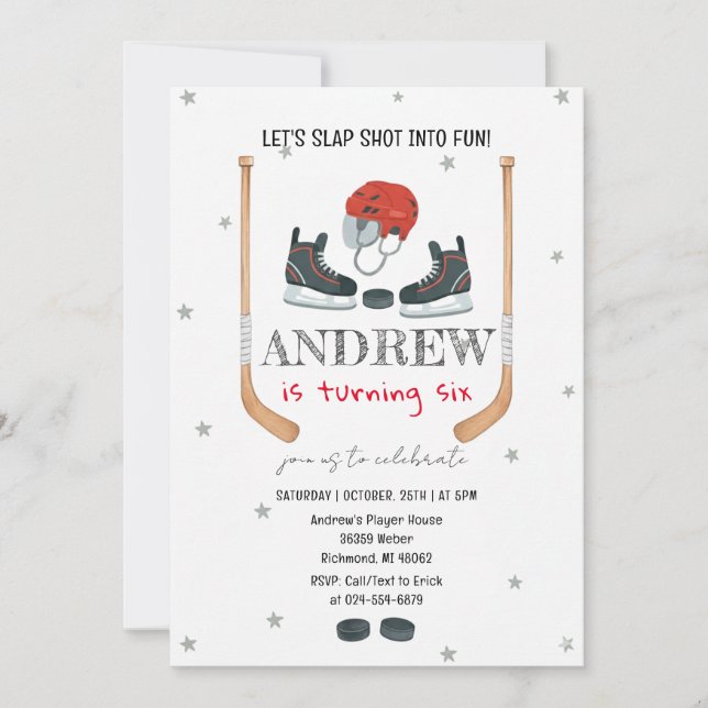 Personal Watercolor Hockey Birthday Party Einladung (Vorderseite)