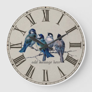 Personalise a stunning vintage art bluebirds clock große wanduhr