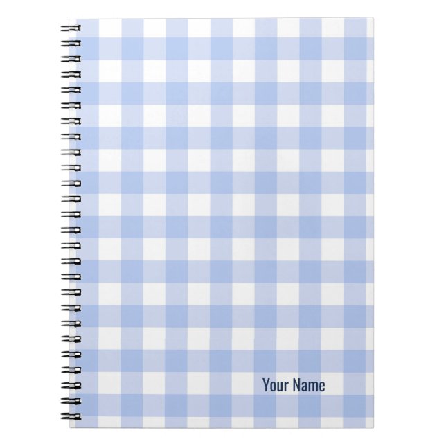 PERSONALISE Blue Gingham Pattern Notebook Notizblock (Vorderseite)