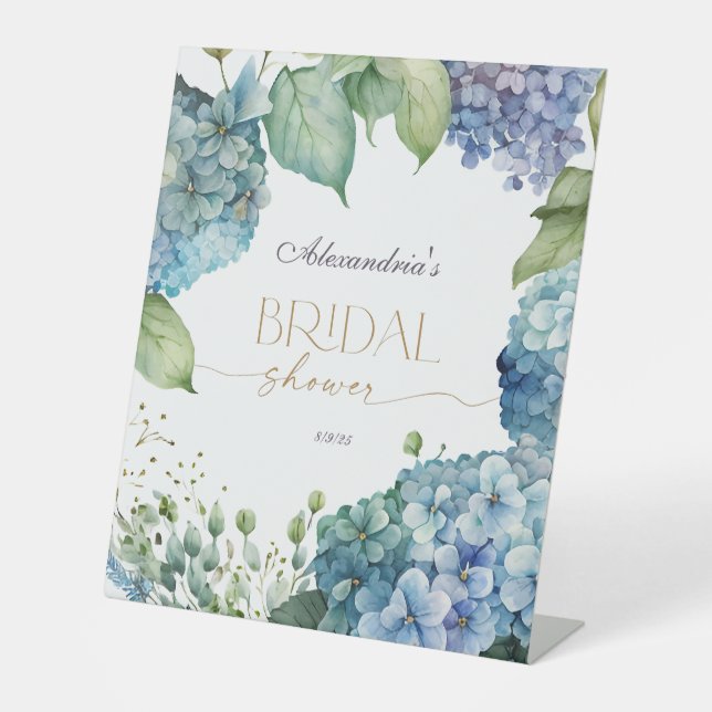 Personalise Bridal Shower Blue Hydrangeas Sockelschild (Vorderseite)