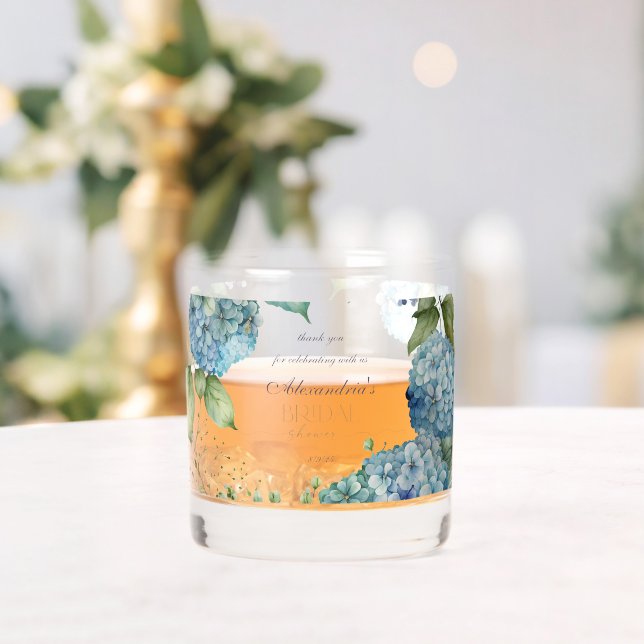 Personalise Bridal Shower Blue Hydrangeas Whiskyglas (Insitu (Hochzeit))