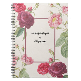 PERSONALISE Vintage Rose Flower Notebook Notizblock