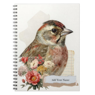 PERSONALISE Vintage Style Finch Bird Collage Notizblock
