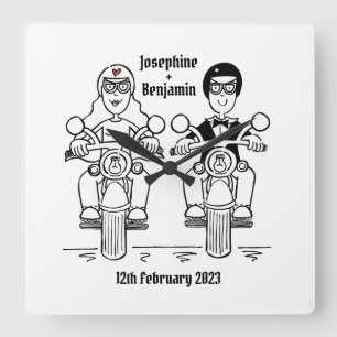 Personalised Biker Motorcycle Wedding Acrylic Squa Quadratische Wanduhr