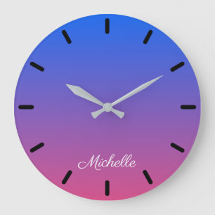 Personalised blue and pink ombre gradient große wanduhr