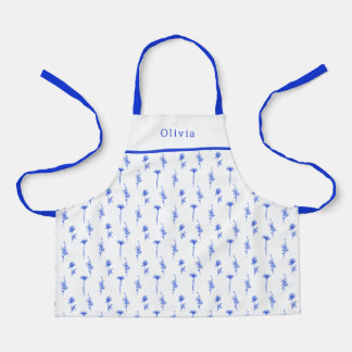 Personalised Blue Floral Pattern Apron. Schürze
