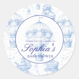Personalised Blue Toile de Jouy Baby Shower Stick Runder Aufkleber