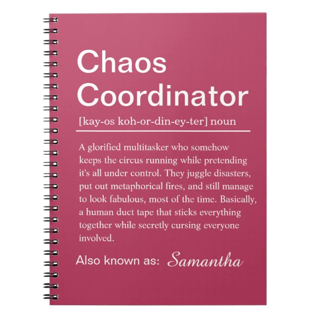 Personalised Chaos Coordinator Definition Notizblock (Vorderseite)
