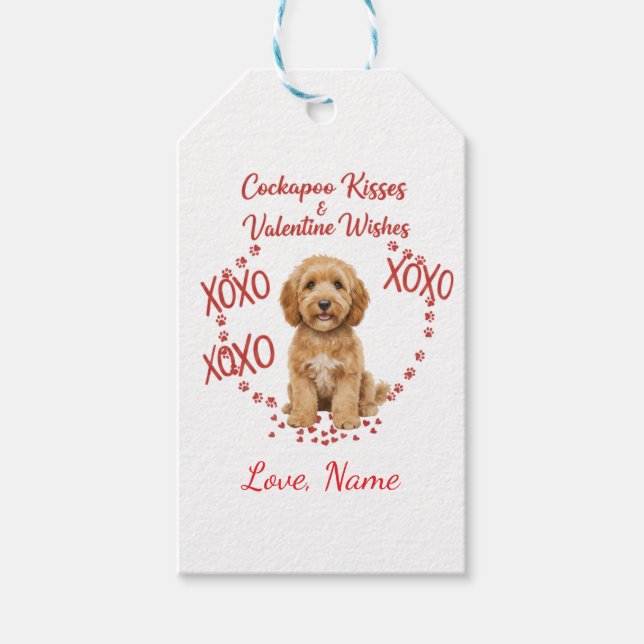 Personalised Cockapoo Kisses Valentine Wishes Geschenkanhänger (Vorderseite)
