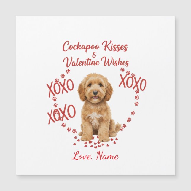 Personalised Cockapoo Kisses Valentine Wishes Magnetkarte (Vorderseite)