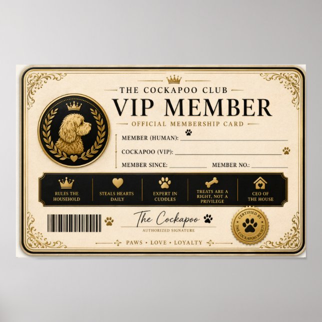 Personalised Cockapoo Membership Card Gift Poster (Vorne)
