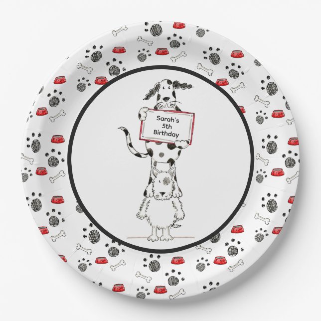 Personalised Cute Dog Acrobats Birthday Pappteller (Vorderseite)