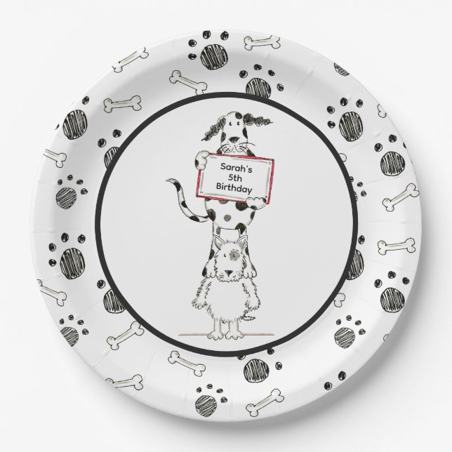 Personalised Cute Dog Acrobats Birthday Pappteller (Vorderseite)