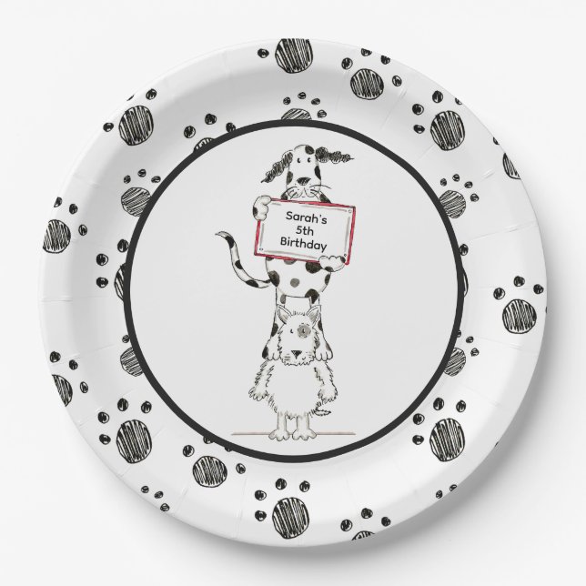 Personalised Cute Dog Acrobats Birthday Pappteller (Vorderseite)