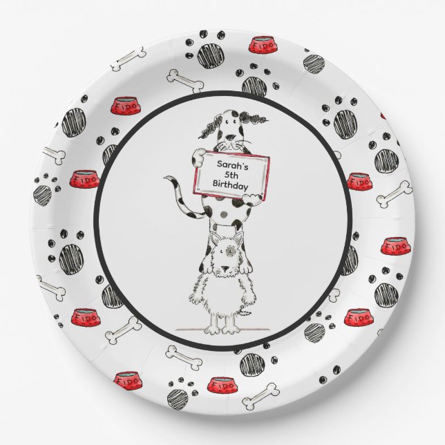 Personalised Cute Dog Acrobats Birthday Pappteller (Vorderseite)