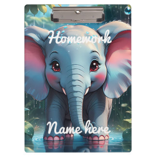 Personalised Cute Elephant in the Rain Klemmbrett